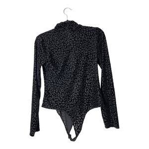 ASOS Collusion Black Bodysuit Leopard  Burnout Velvet Mock Neck Long Sleeve 8